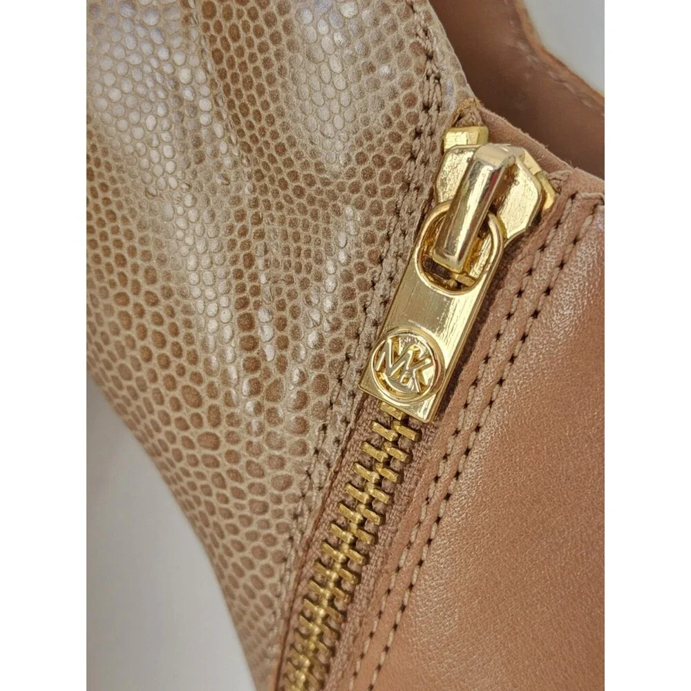 Women's Michael Kors York Double Zip Booties 8 M Dune Leather High Heels Shoes